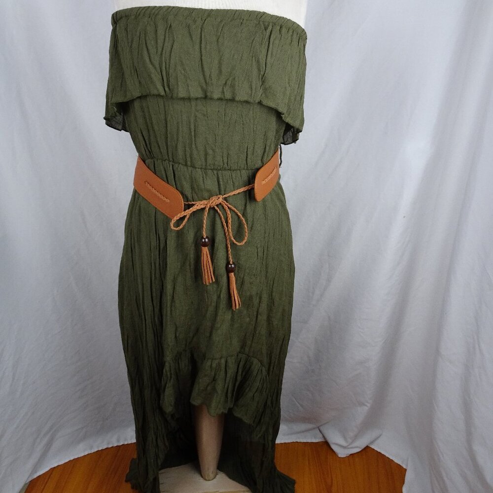 Annabelle Women Green High-Low Strapless Dress with Belt Size L